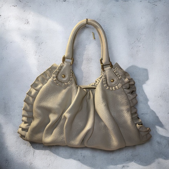 Vintage Dolce Gabbana Large Miss Rouche Grey leather shoulder bag EUC - Picture 3 of 10